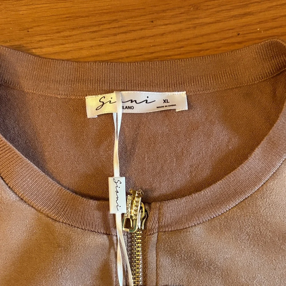 Sioni Beige Bomber Jacket with Mesh Sleeves - Picture 2 of 3